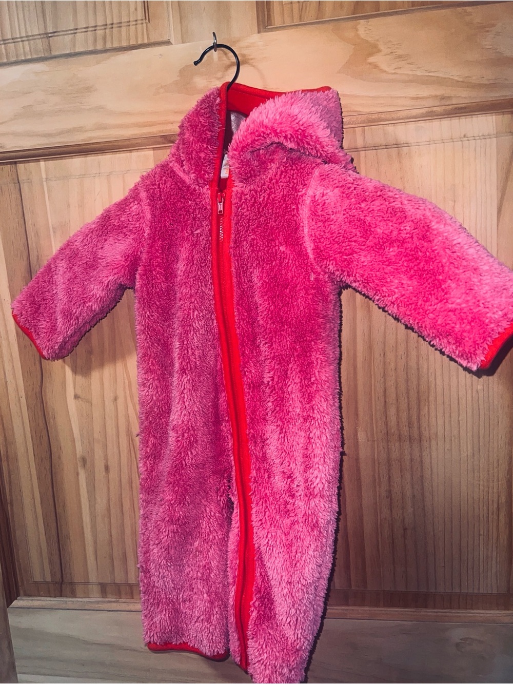 Cozy Pink Fleece Baby One-Piece Bodysuit with Hood